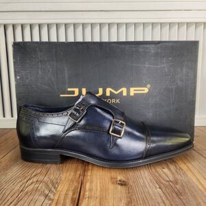 Jump New York Manolo Double Monk Strap Dress Shoes Mens Sz 8 M Navy Blue Leather